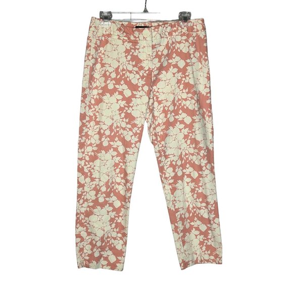 Talbots‎ Womens Signature  Pink Cream Floral Cropped Pants Size 6 - Picture 2 of 7